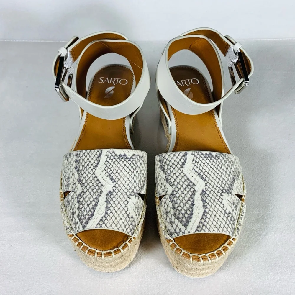 Franco Sarto Women’s Lexie Leather Ankle Strap Platform Woven Sandal Size 6.5M